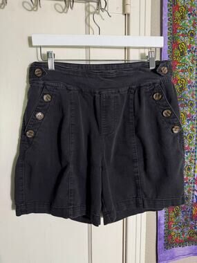 Westbound Black Pull On Shorts Button Accent High Rise - Size 12